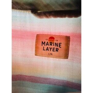 MARINE LAYER Short Sleeve Button Up Tropical Shirt | Striped Pastel | XL